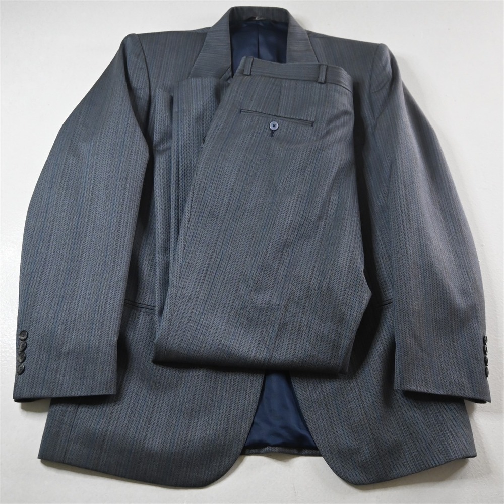Raffinati 42L 34x32 Blue Herringbone Mens Jacket Pants Suit